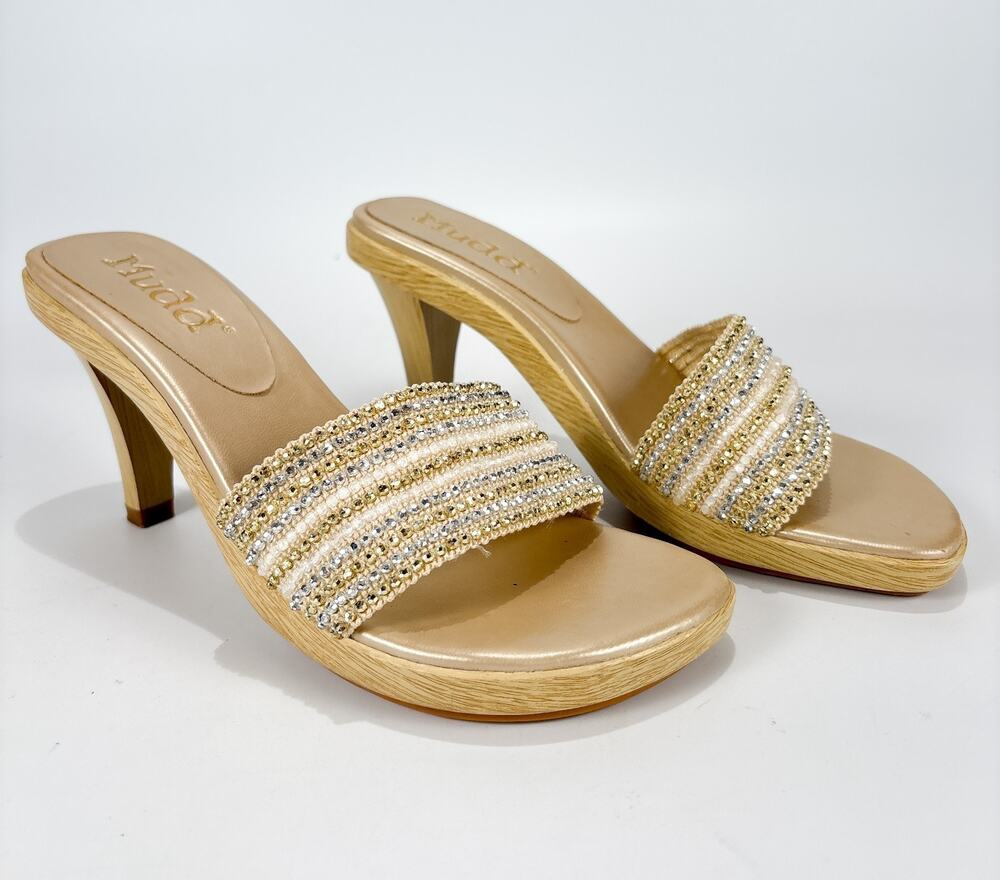 Mudd Chunky Wedge Sandals Womens Size 8 Glittery Strappy High Heel Wood Slip On